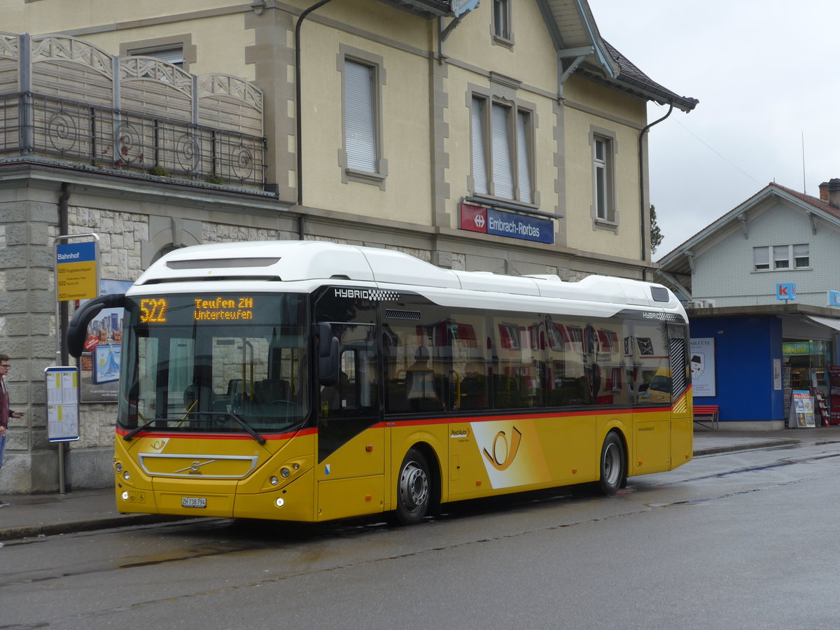 (169'982) - PostAuto Z�rich - Nr. 306/ZH 738'794 - Volvo am 14. April 2016 beim Bahnhof Embrach-Rorbas