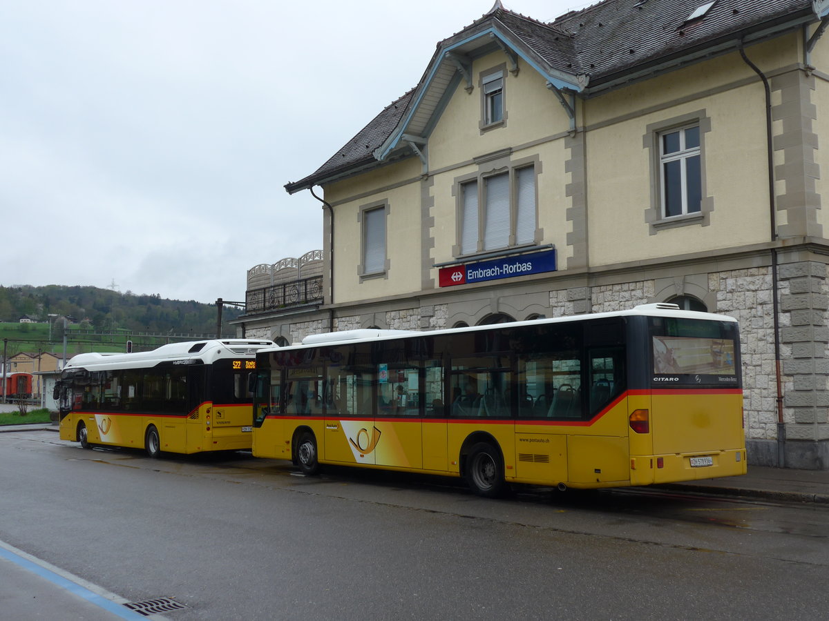 (169'984) - PostAuto Z�rich - Nr. 150/ZH 578'936 - Mercedes (ex Nr. 6) am 14. April 2016 beim Bahnhof Embrach-Rorbas