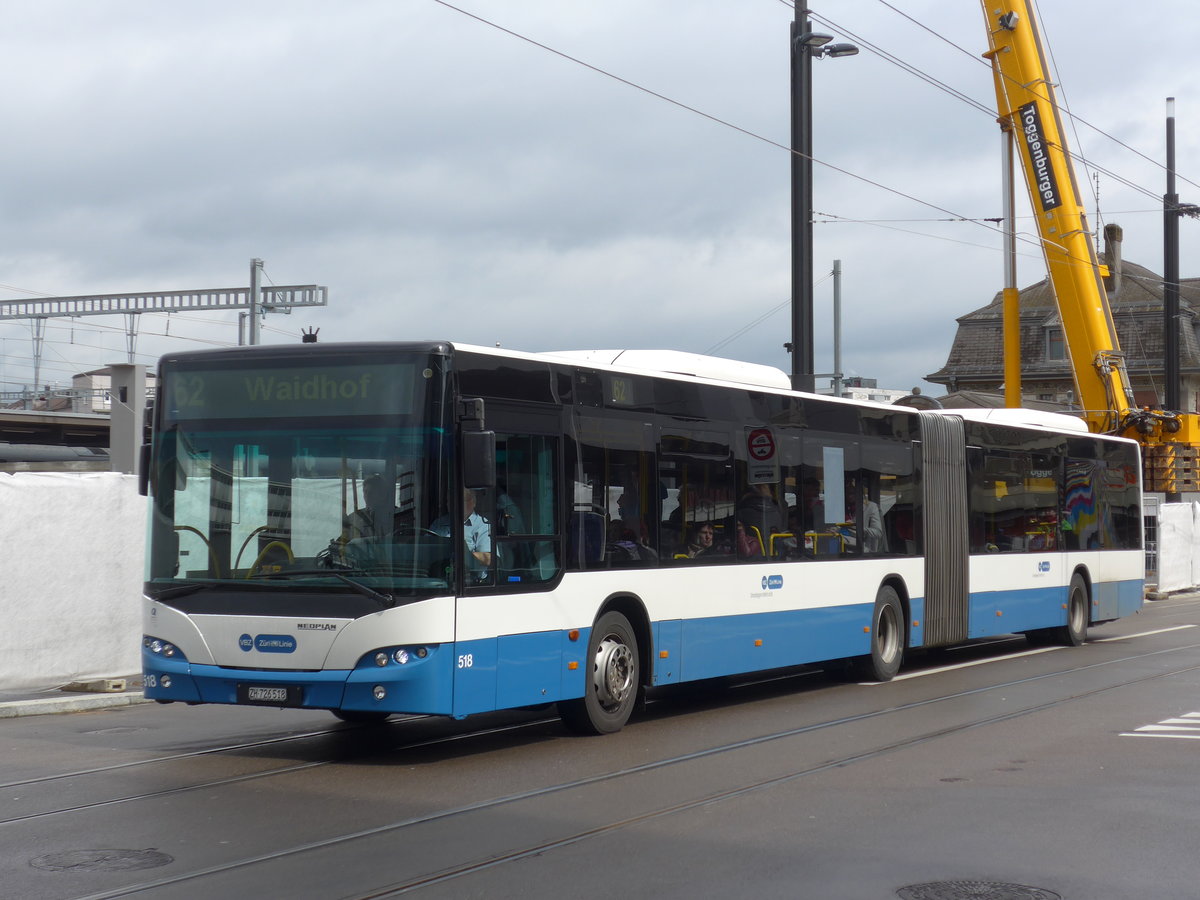 (169'997) - VBZ Z�rich - Nr. 518/ZH 726'518 - Neoplan am 14. April 2016 beim Bahnhof Z�rich-Oerlikon