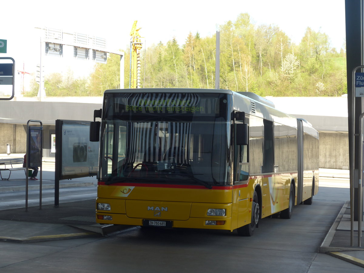 (170'062) - PostAuto Z�rich - Nr. 143/ZH 780'685 - MAN (ex Nr. 20; ex P 26'015) am 14. April 2016 in Z�rich, Flughafen