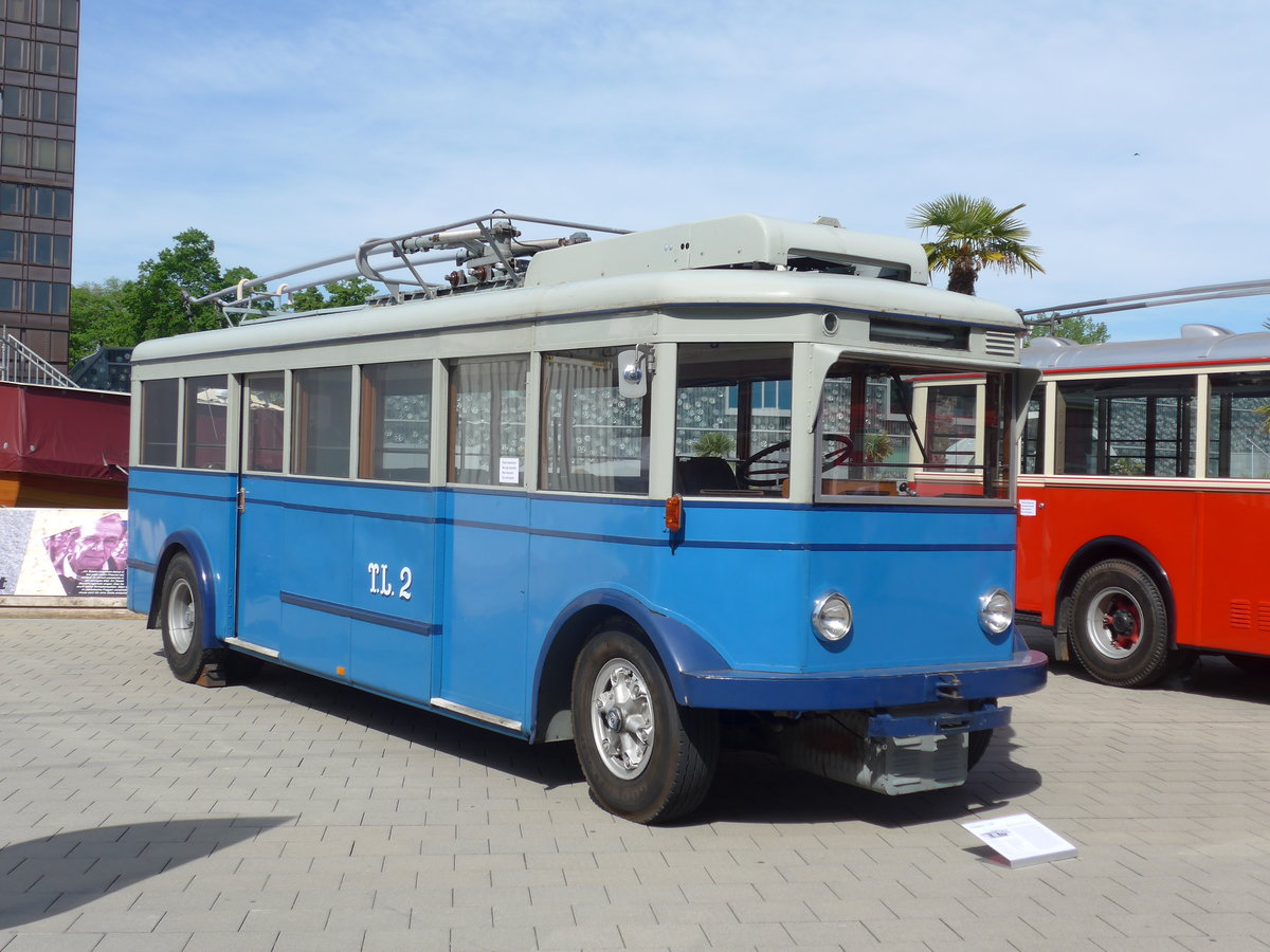 (171'232) - TL Lausanne (R�trobus) - Nr. 2 - FBW/Eggli Trolleybus (ex Nr. 3) am 22. Mai 2016 in Luzern, Verkehrshaus