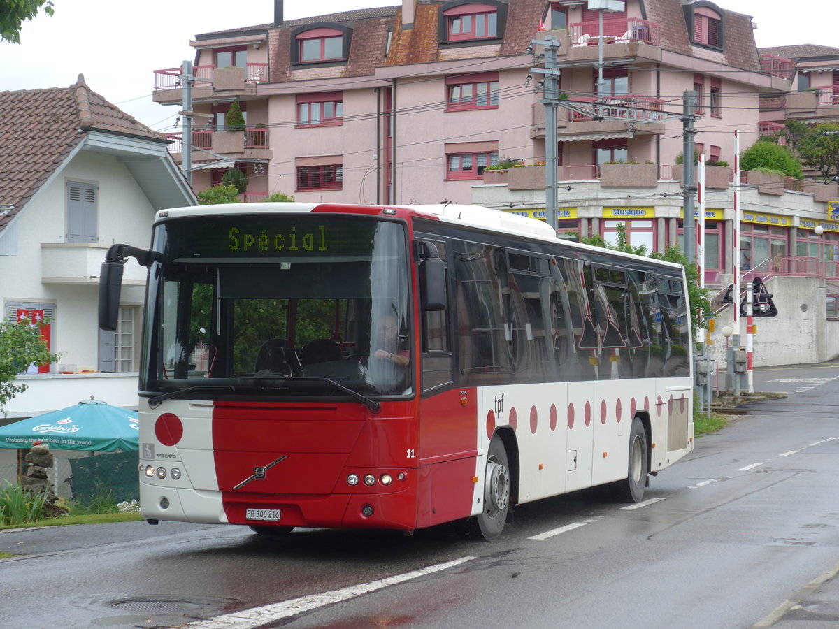 (171'806) - TPF Fribourg - Nr. 11/FR 300'216 - Volvo am 13. Juni 2016 beim Bahnhof Ch�tel-St-Denis