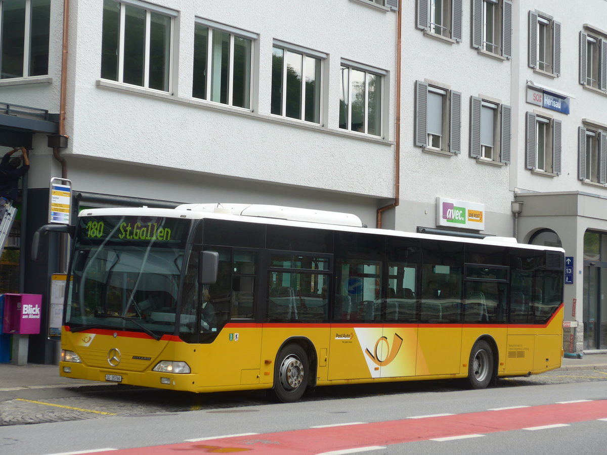 (172'582) - Postautobetriebe Unteres Toggenburg, L�tisburg - SG 35'766 - Mercedes am 27. Juni 2016 beim Bahnhof Herisau