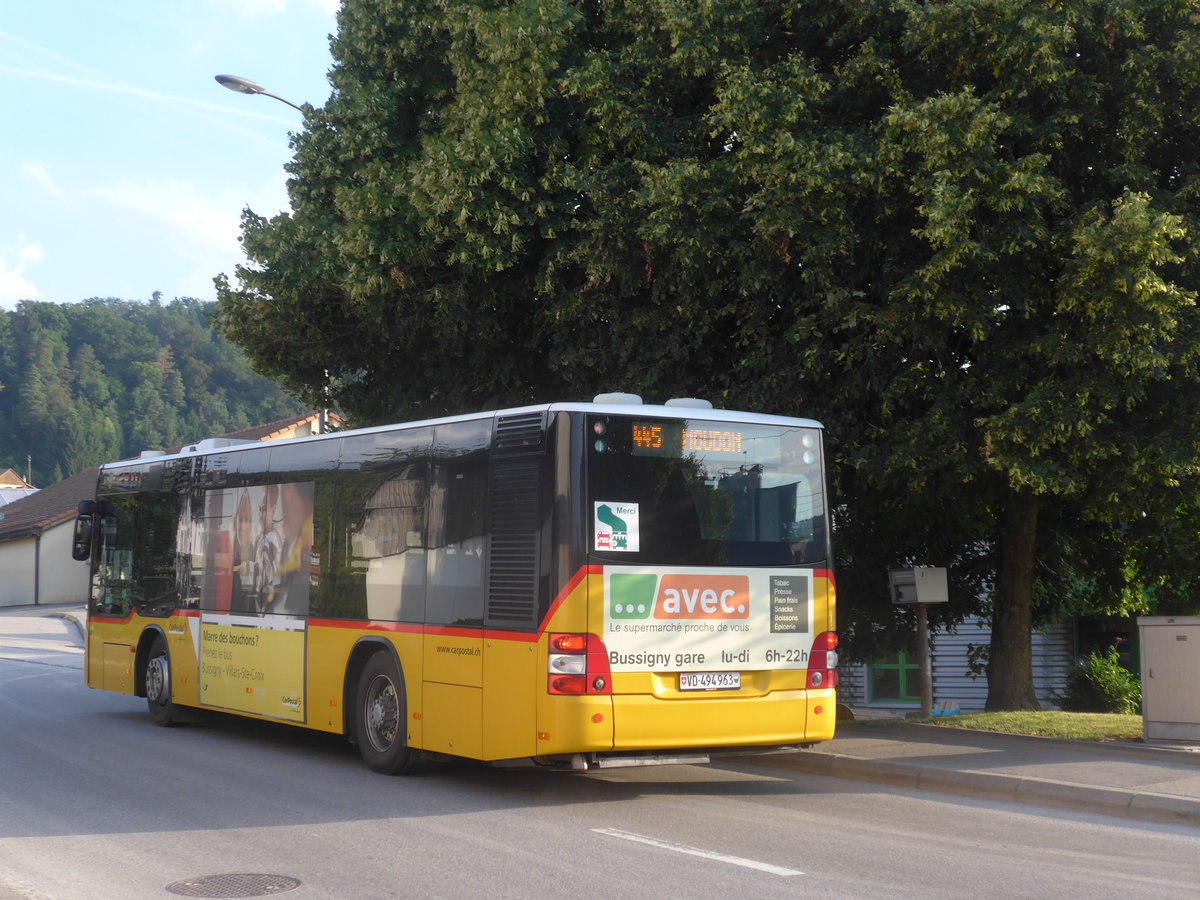 (172'841) - CarPostal Ouest - VD 494'963 - MAN/G�ppel am 11. Juli 2016 beim Bahnhof Lucens