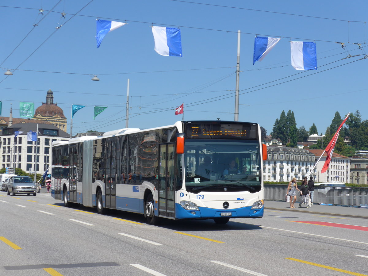 (173'802) - VBL Luzern - Nr. 179/LU 240'937 - Mercedes am 8. August 2016 in Luzern, Bahnhofbr�cke