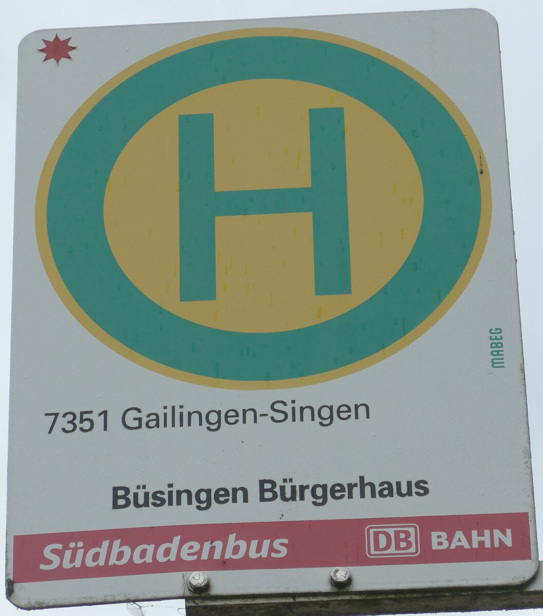 (173'952) - S�dbadenbus/DB-Haltestellenschild - B�singen, B�rgerhaus - am 20. August 2016