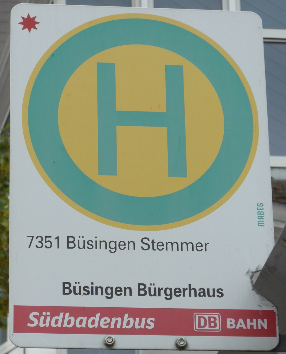 (173'954) - S�dbadenbus/DB-Haltestellenschild - B�singen, B�rgerhaus - am 20. August 2016