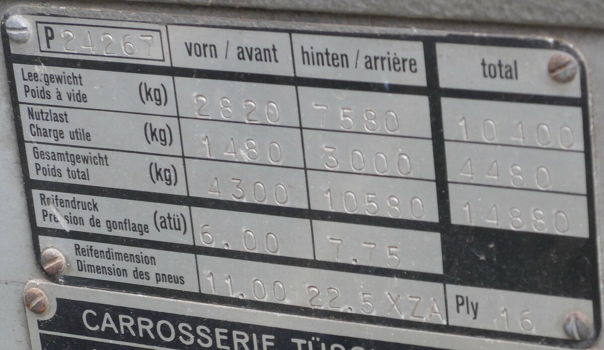 (173'975) - Typenschild - P 24'267 - am 20. August 2016 in B�singen, Bahnhof