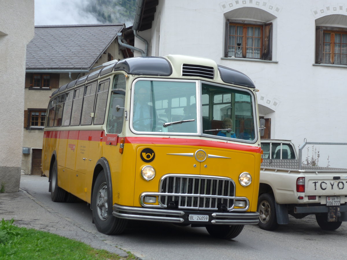 (174'166) - Tanner&Lambach, Reigoldswil - Nr. 2/BL 24'059 - FBW/R&J (ex Hunziker, R�schlikon; ex P 24'059; ex P 21'559) am 21. August 2016 in Innerferrera