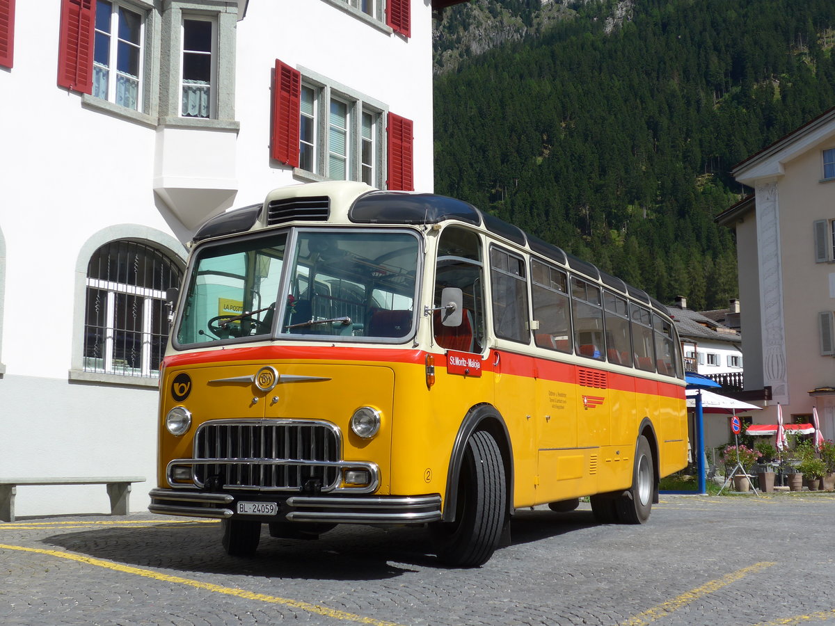 (174'242) - Tanner&Lambach, Reigoldswil - Nr. 2/BL 24'059 - FBW/R&J (ex Hunziker, R�schlikon; ex P 24'059; ex P 21'559) am 21. August 2016 in Andeer, Posta