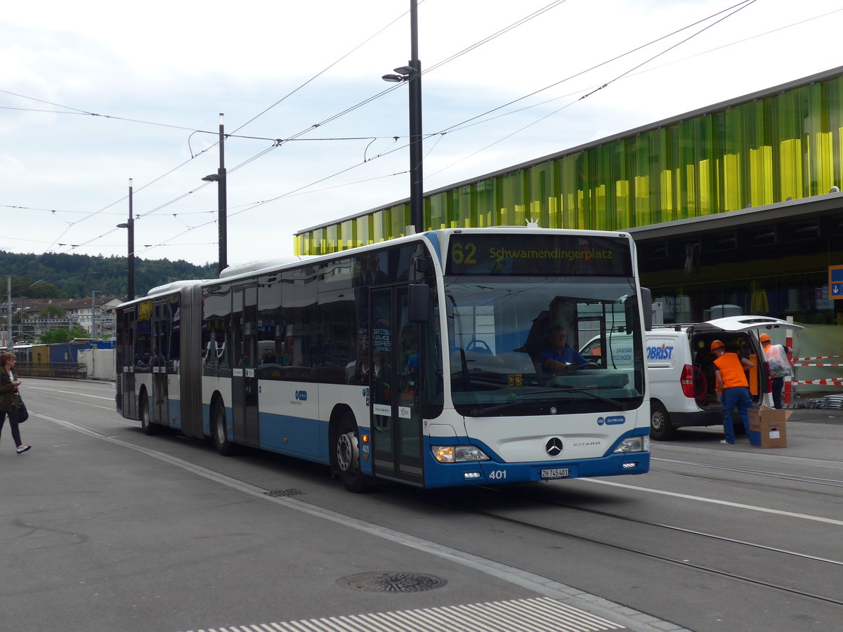(174'632) - VBZ Z�rich - Nr. 401/ZH 745'401 - Mercedes am 5. September 2016 beim Bahnhof Z�rich-Oerlikon