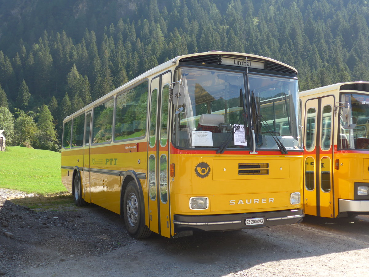 (174'684) - Inkamp, Altendorf - SZ 200'093 - Saurer/T�scher (ex Koch, Giswil; ex Selfors, Meiringen; ex P 24'236) am 10. September 2016 in Campo, Saurertreffen