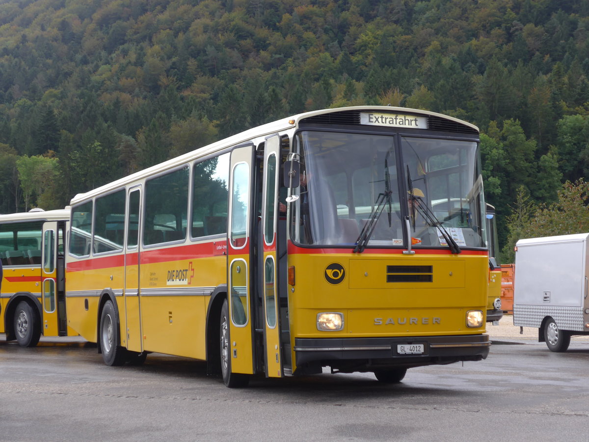 (175'332) - Schmid, Glarus - GL 4012 - Saurer/T�scher (ex Mosimann, Aesch; ex Erne, Full; ex P 24'257) am 2. Oktober 2016 in Ramiswil, Dorf