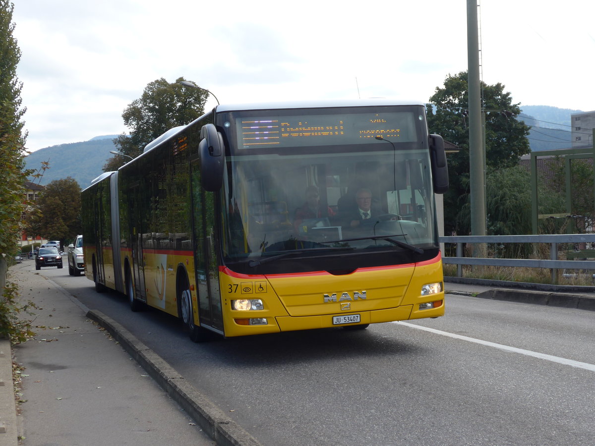 (175'508) - CarPostal Ouest - Nr. 37/JU 53'407 - MAN am 7. Oktober 2016 in Del�mont, Von Roll