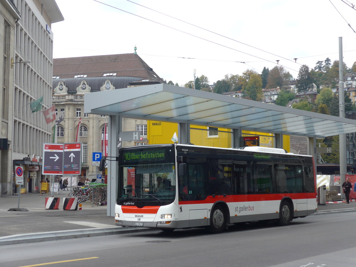 (175'640) - St. Gallerbus, St. Gallen - Nr. 270/SG 198'270 - MAN/G�ppel am 15. Oktober 2016 beim Bahnhof St. Gallen