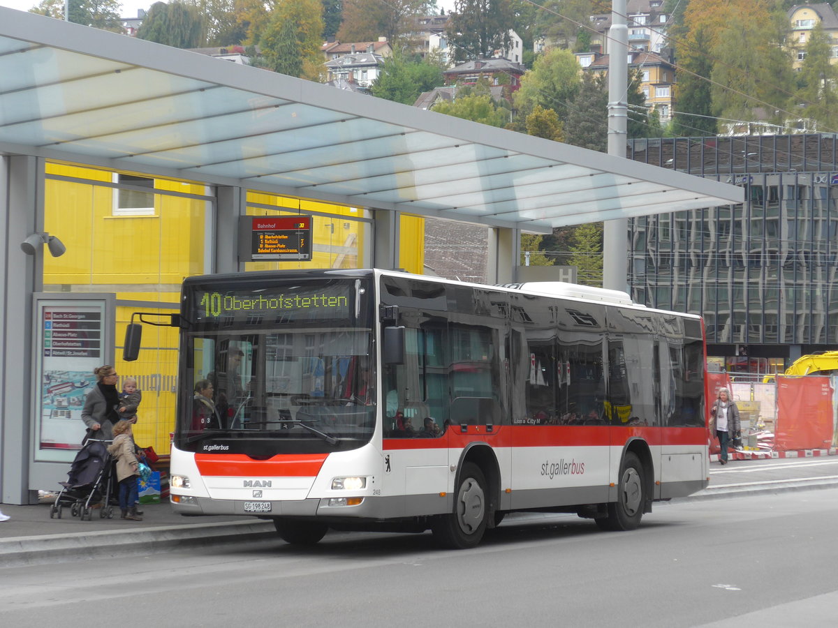 (175'680) - St. Gallerbus, St. Gallen - Nr. 248/SG 198'248 - MAN/G�ppel (ex ASm Langenthal Nr. 33) am 15. Oktober 2016 beim Bahnhof St. Gallen