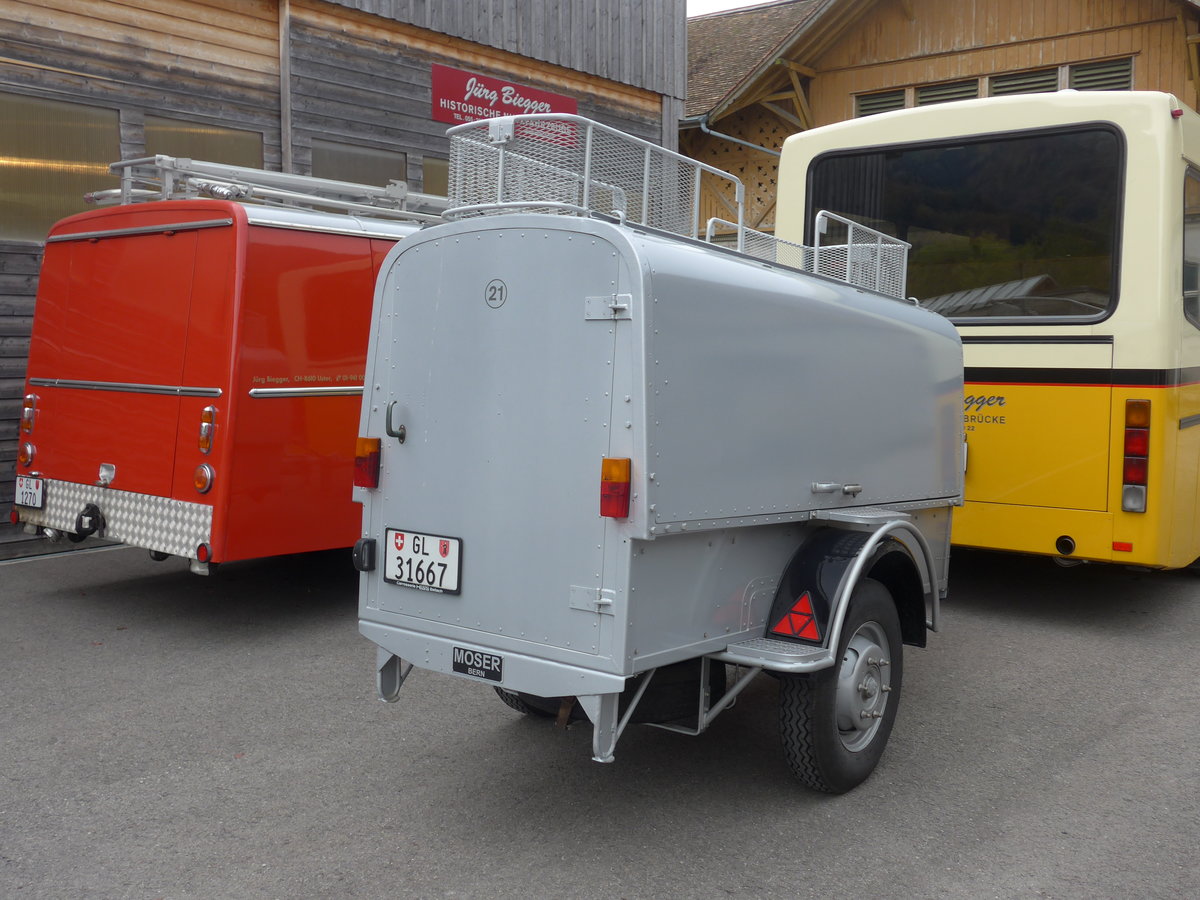(176'295) - Biegger, Uster - Nr. 21/GL 31'667 - Moser Gep�ckanh�nger (ex Ryffel, Uster; ex P 30'272; ex P 10'339) am 23. Oktober 2016 in Ziegelbr�cke, Museum