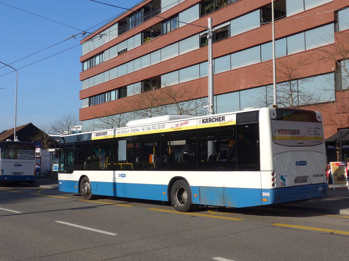 (176'940) - VBZ Z�rich - Nr. 266/ZH 726'266 - Neoplan am 6. Dezember 2016 in Schlieren, Zentrum/Bahnhof