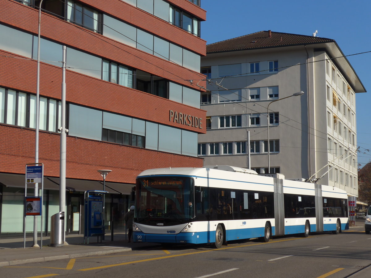 (176'952) - VBZ Z�rich - Nr. 90 - Hess/Hess Doppelgelenktrolleybus am 6. Dezember 2016 in Schlieren, Zentrum/Bahnhof