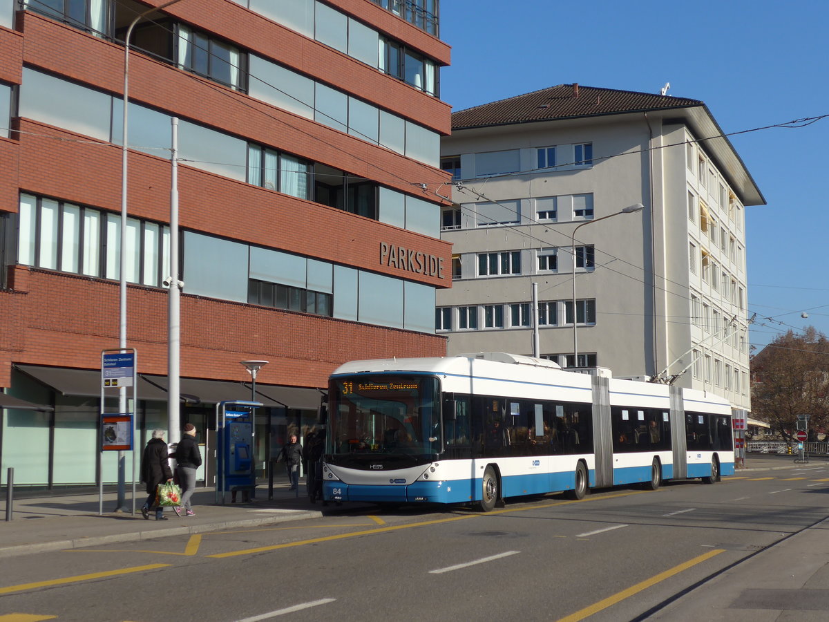 (176'956) - VBZ Z�rich - Nr. 84 - Hess/Hess Doppelgelenktrolleybus am 6. Dezember 2016 in Schlieren, Zentrum/Bahnhof