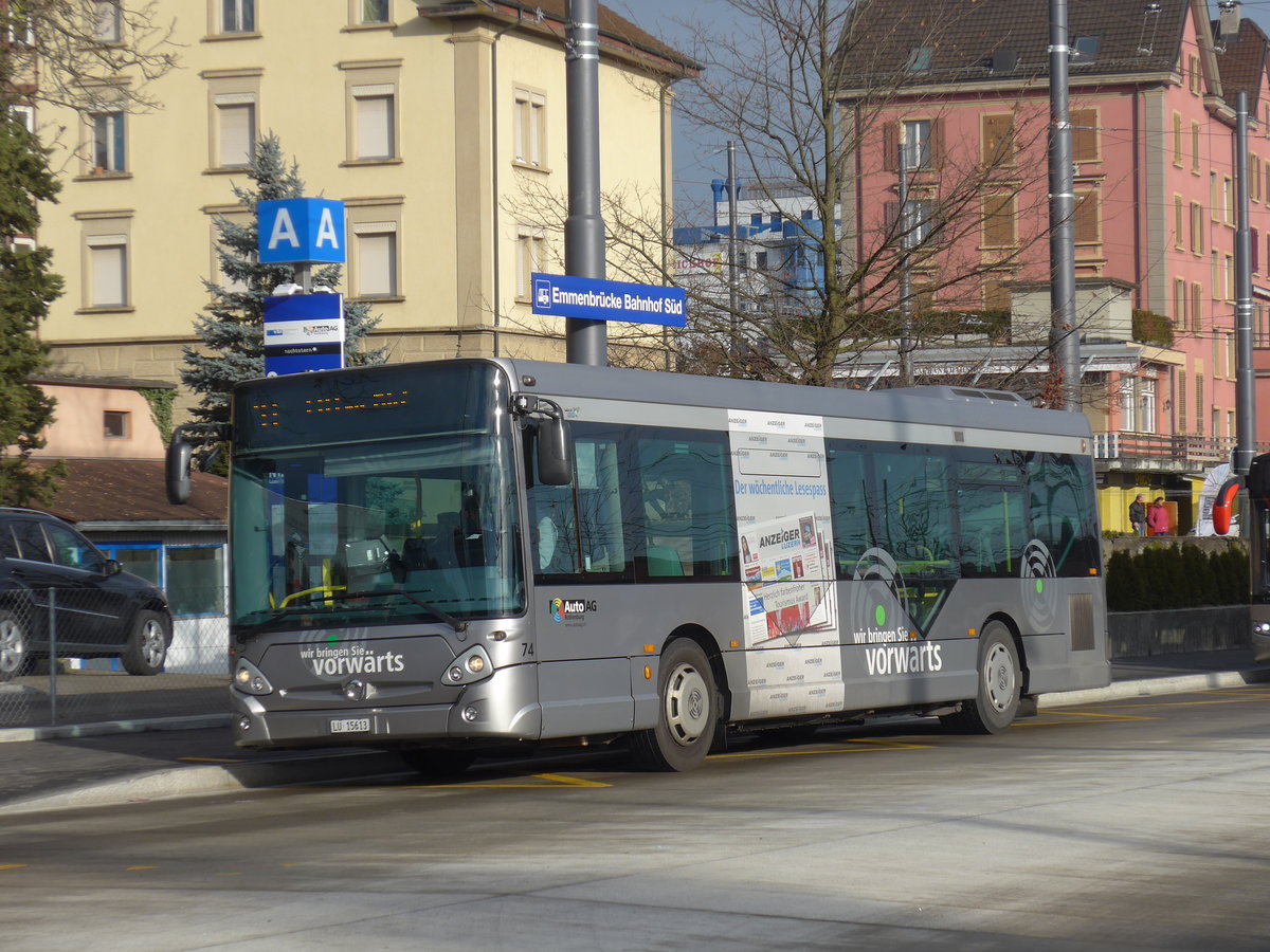 (177'162) - AAGR Rothenburg - Nr. 74/LU 15'613 - Irisbus am 11. Dezember 2016 beim Bahnhof Emmenbr�cke S�d