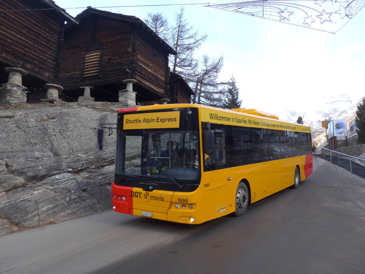 (177'356) - Aus D�nemark: ARRIVA - Nr. 1998/VS 455'774 - Ebusco am 26. Dezember 2016 in Saas-Fee, Post (Einsatz PostAuto)