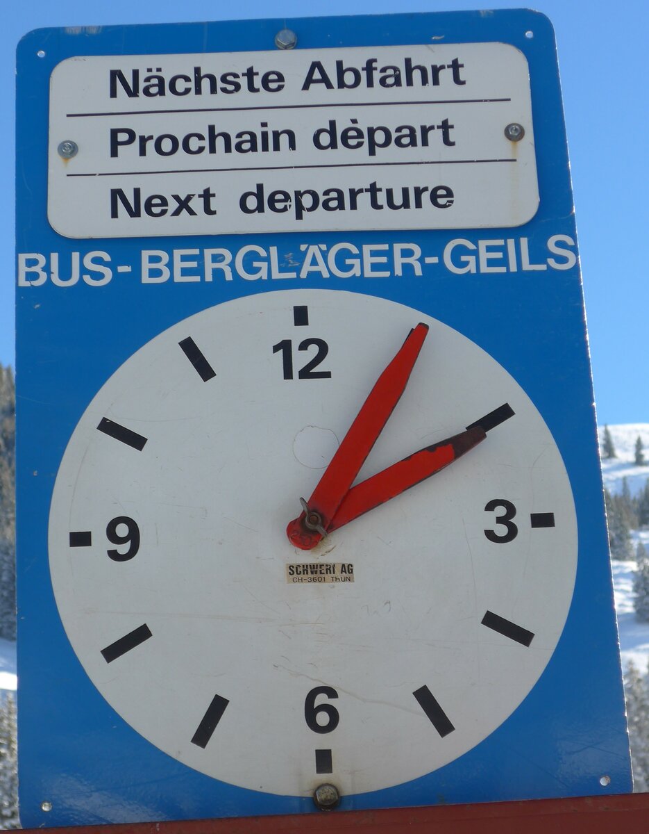 (178'006) - BUS-BERGL�GER-GEILS-Haltestellenschild - Adelboden, Bergl�ger - am 9. Januar 2017