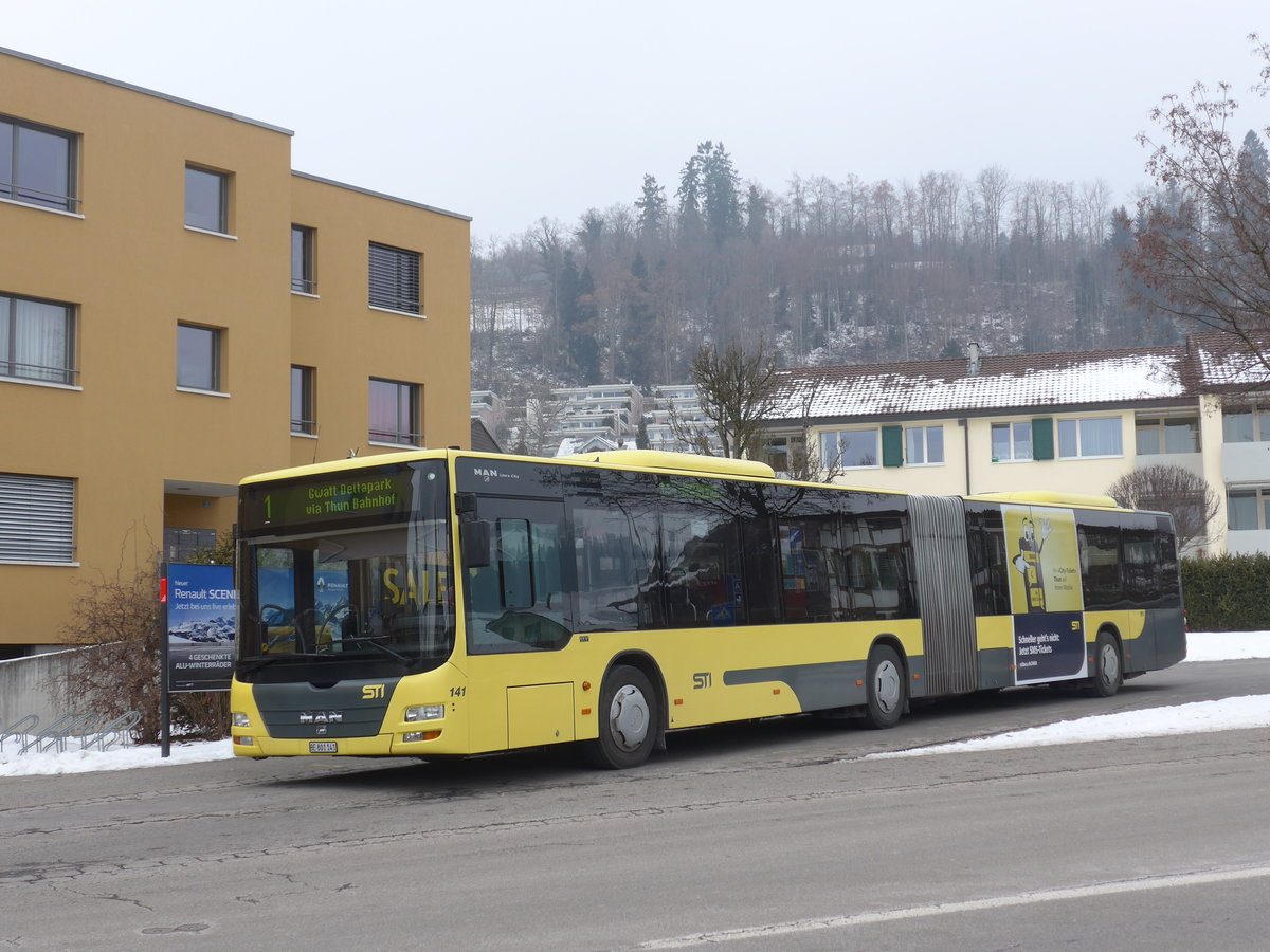 (178'059) - STI Thun - Nr. 141/BE 801'141 - MAN am 20. Januar 2017 in Steffisburg, Fl�hli