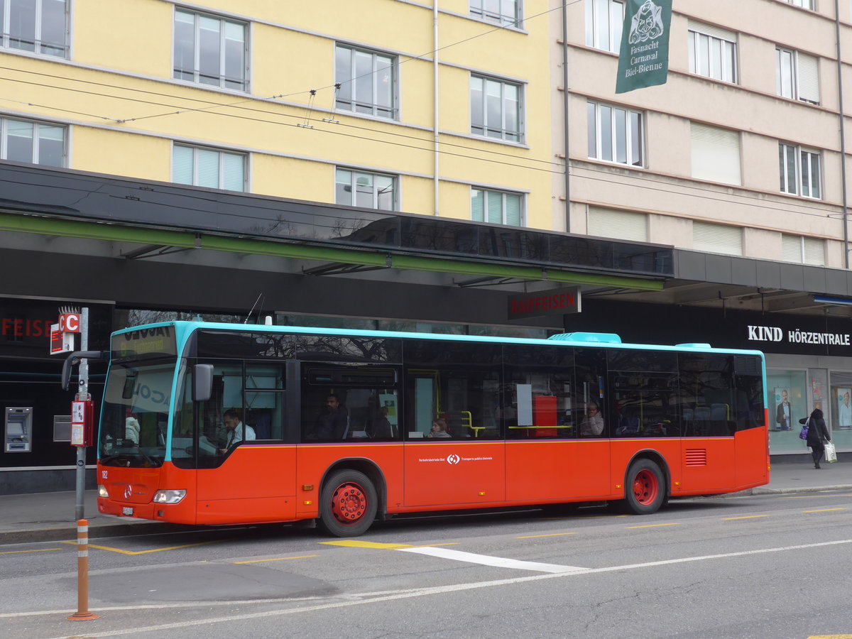 (178'770) - VB Biel - Nr. 182/BE 654'182 - Mercedes am 4. M�rz 2017 beim Bahnhof Biel 