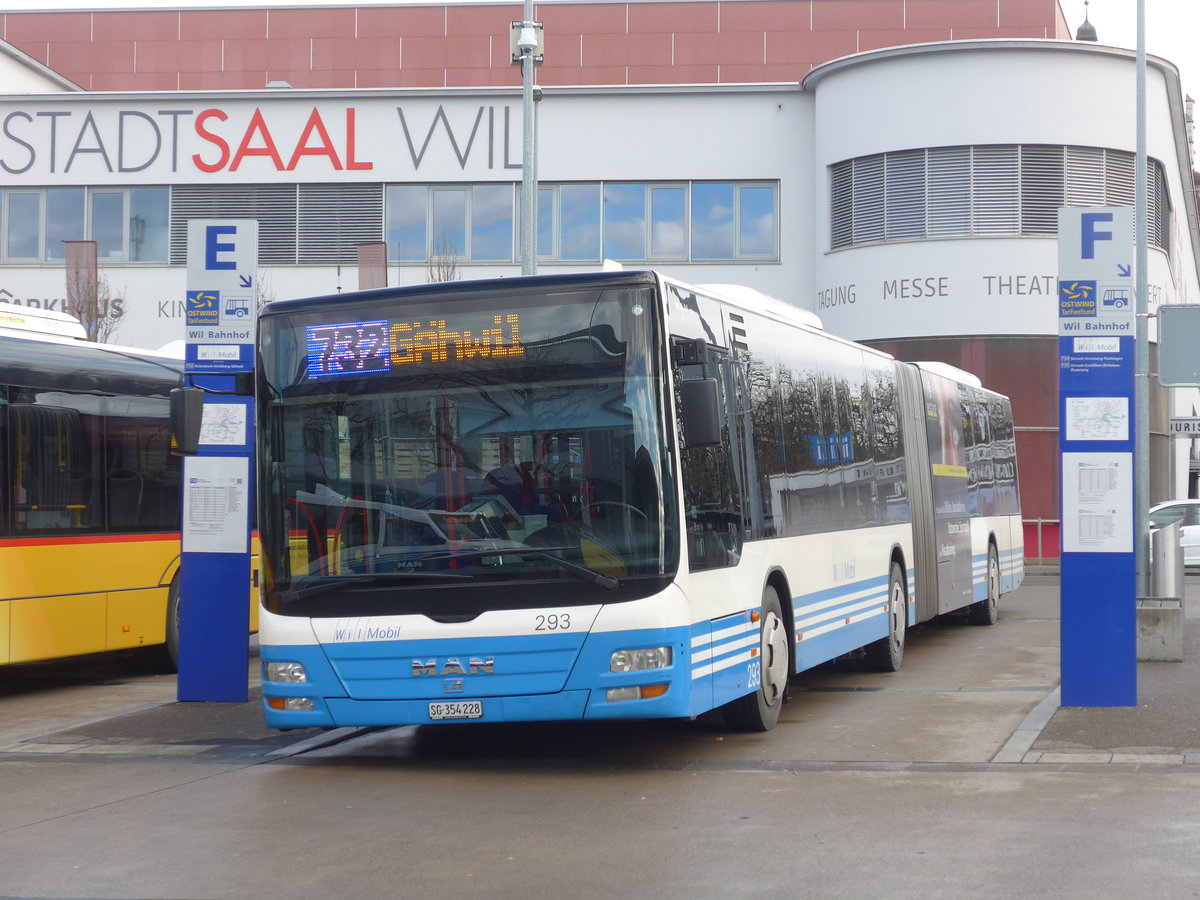 (179'214) - WilMobil, Wil - Nr. 293/SG 354'228 - MAN (ex RTB Altst�tten Nr. 3; ex SBC Chur Nr. 97) am 23. M�rz 2017 beim Bahnhof Wil