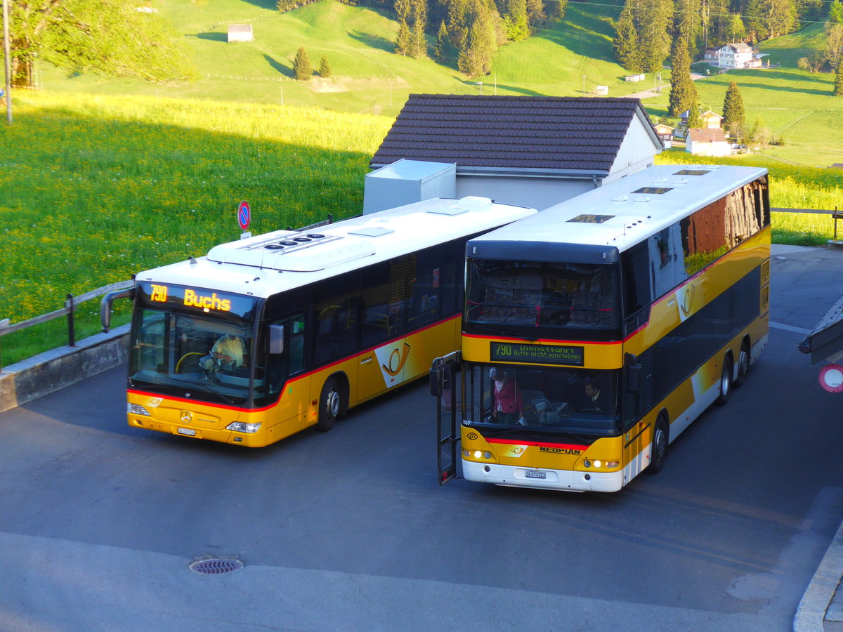 (180'282) - PostAuto Ostschweiz - SG 356'506 - Mercedes (ex Schmidt, Oberb�ren) + SG 273'223 - Neoplan (ex P 27'022) am 21. Mai 2017 in Wildhaus, Dorf