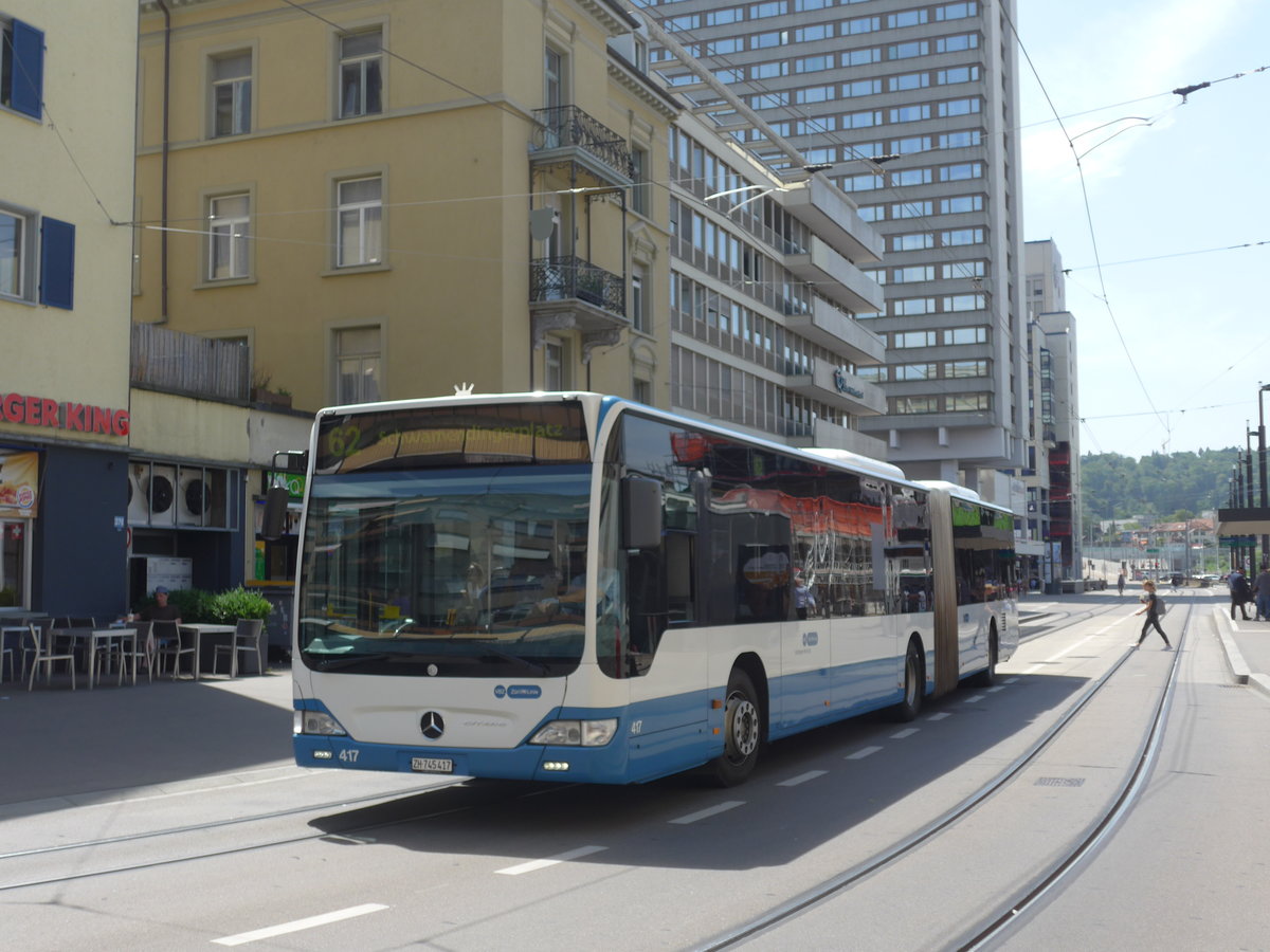 (182'632) - VBZ Z�rich - Nr. 417/ZH 745'417 - Mercedes am 3. August 2017 beim Bahnhof Z�rich-Oerlikon