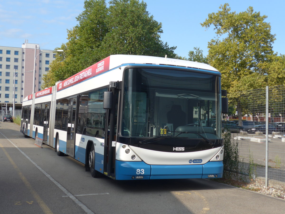 (183'659) - VBZ Z�rich - Nr. 83 - Hess/Hess Doppelgelenktrolleybus am 20. August 2017 in Z�rich, Garage Hardau