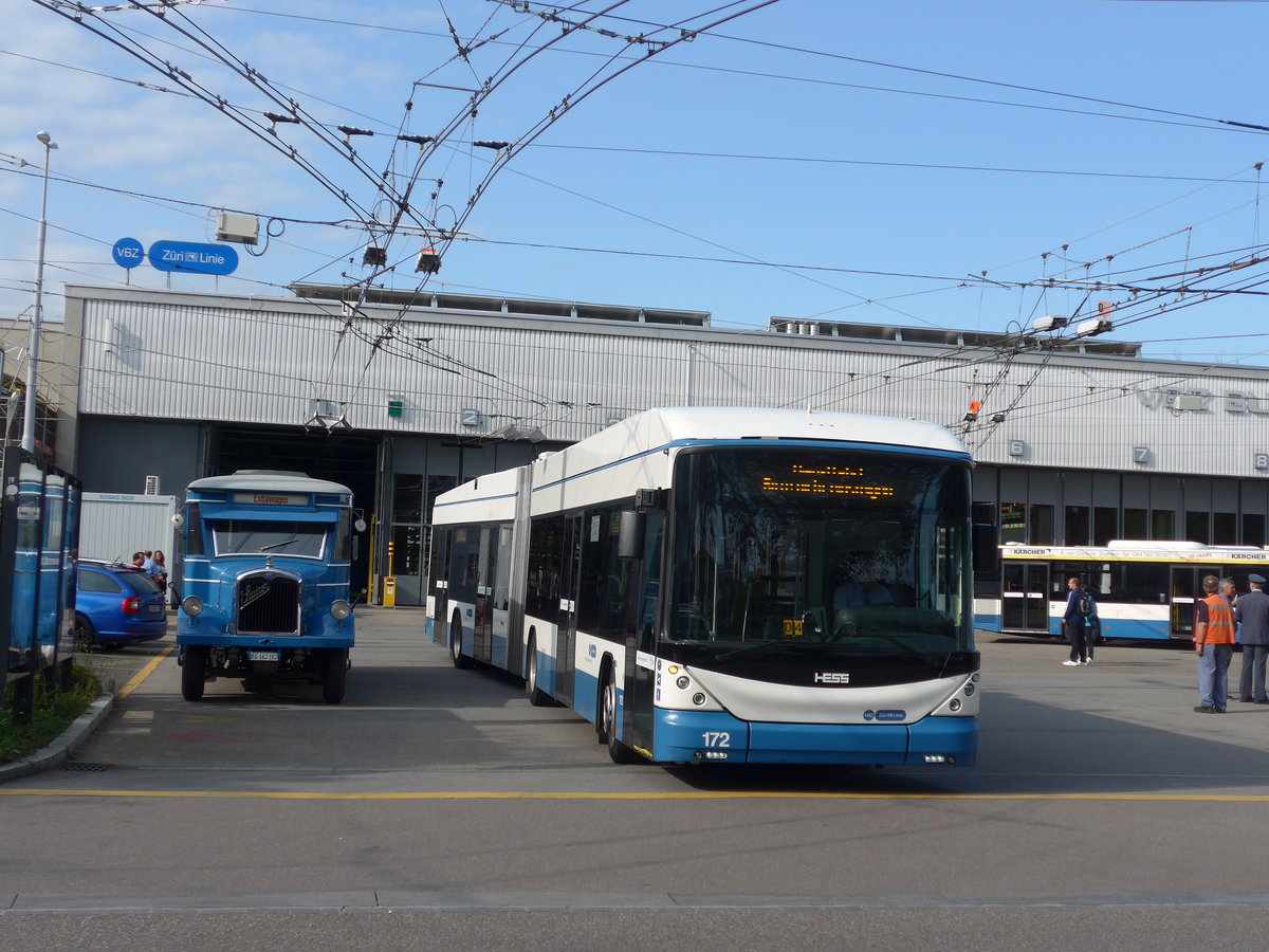 (183'664) - VBZ Z�rich - Nr. 172 - Hess/Hess Gelenktrolleybus am 20. August 2017 in Z�rich, Garage Hardau