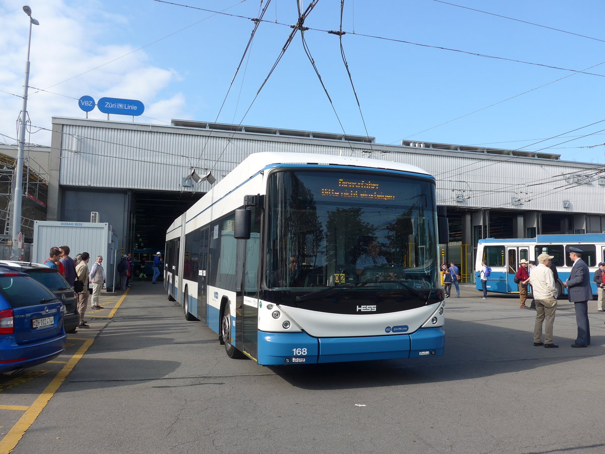 (183'677) - VBZ Z�rich - Nr. 168 - Hess/Hess Gelenktrolleybus am 20. August 2017 in Z�rich, Garage Hardau