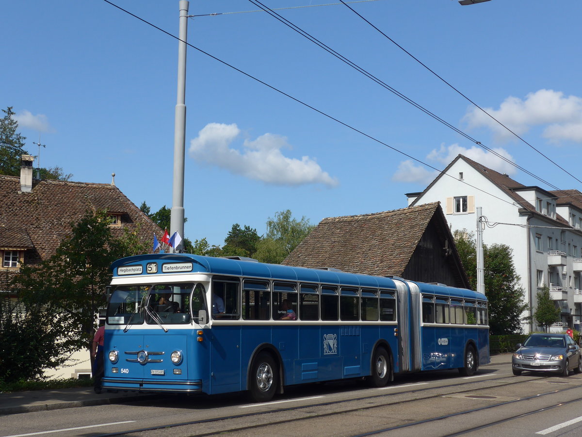 (183'718) - VBZ Z�rich (TMZ) - Nr. 540/ZH 315'491 - Saurer/Saurer (ex Nr. 7540; ex Nr. 540) am 20. August 2017 in Z�rich, Burgwies