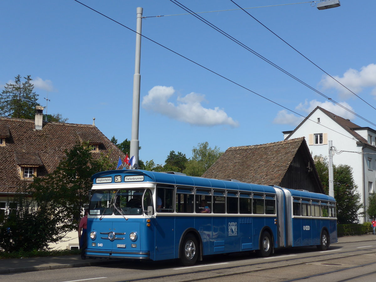 (183'719) - VBZ Z�rich (TMZ) - Nr. 540/ZH 315'491 - Saurer/Saurer (ex Nr. 7540; ex Nr. 540) am 20. August 2017 in Z�rich, Burgwies