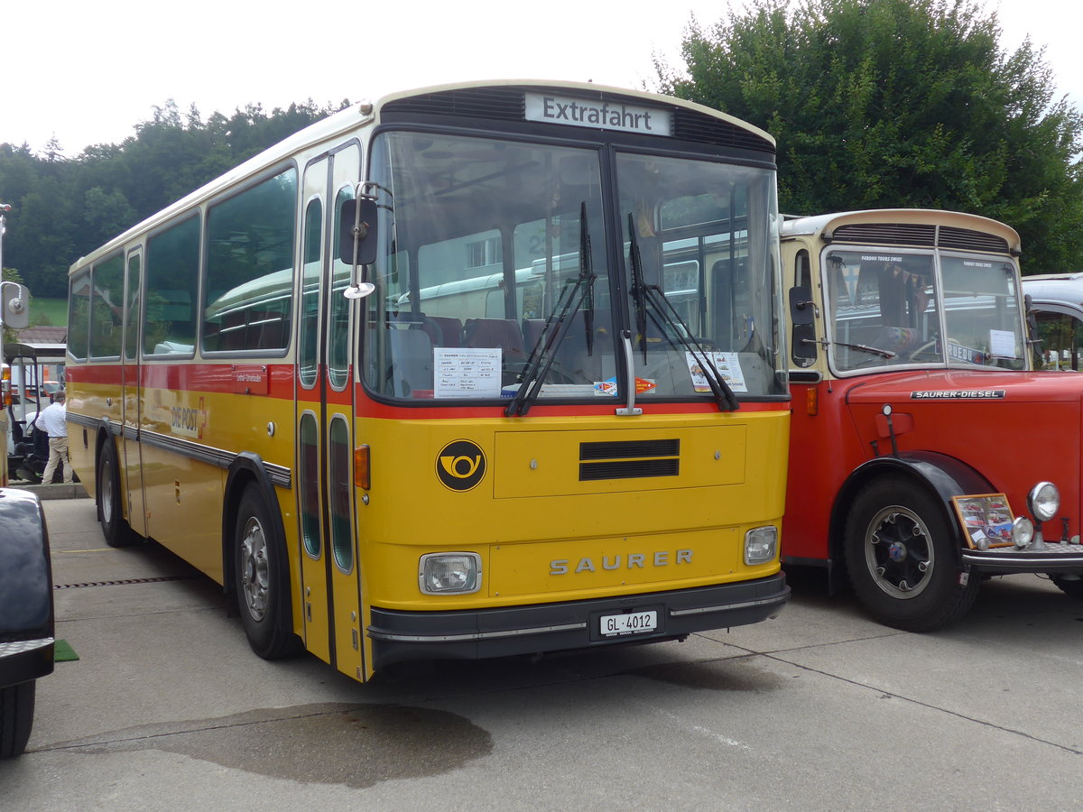 (184'338) - Schmid, Glarus - GL 4012 - Saurer/T�scher (ex Mosimann, Aesch; ex Erne, Full; ex P 24'257) am 26. August 2017 in Oberkirch, CAMPUS Sursee