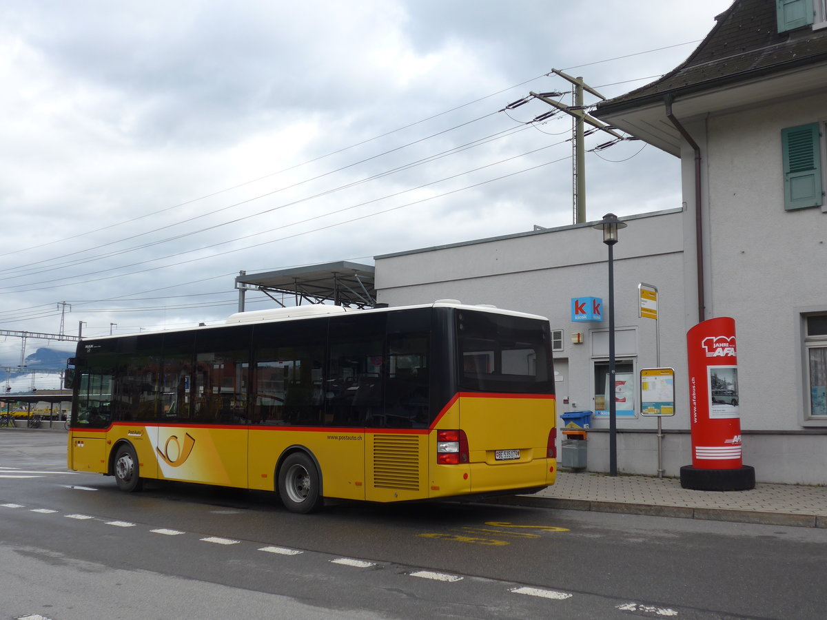 (185'767) - PostAuto Bern - BE 535'079 - MAN/G�ppel (ex Nr. 217; ex RBS Worblaufen Nr. 217) am 8. Oktober 2017 beim Bahnhof Frutigen