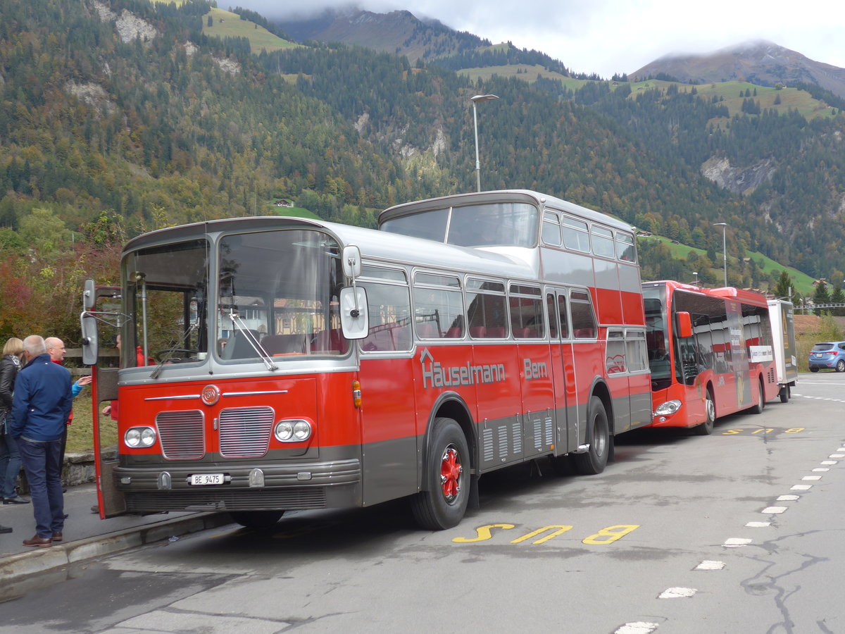 (185'785) - H�uselmann, Bern - Nr. 26/BE 9475 - FBW/Vetter-R&J Anderthalbdecker (ex AFA Adelboden Nr. 9) am 8. Oktober 2017 beim Bahnhof Frutigen