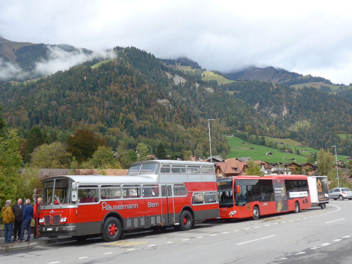 (185'786) - H�uselmann, Bern - Nr. 26/BE 9475 - FBW/Vetter-R&J Anderthalbdecker (ex AFA Adelboden Nr. 9) am 8. Oktober 2017 beim Bahnhof Frutigen