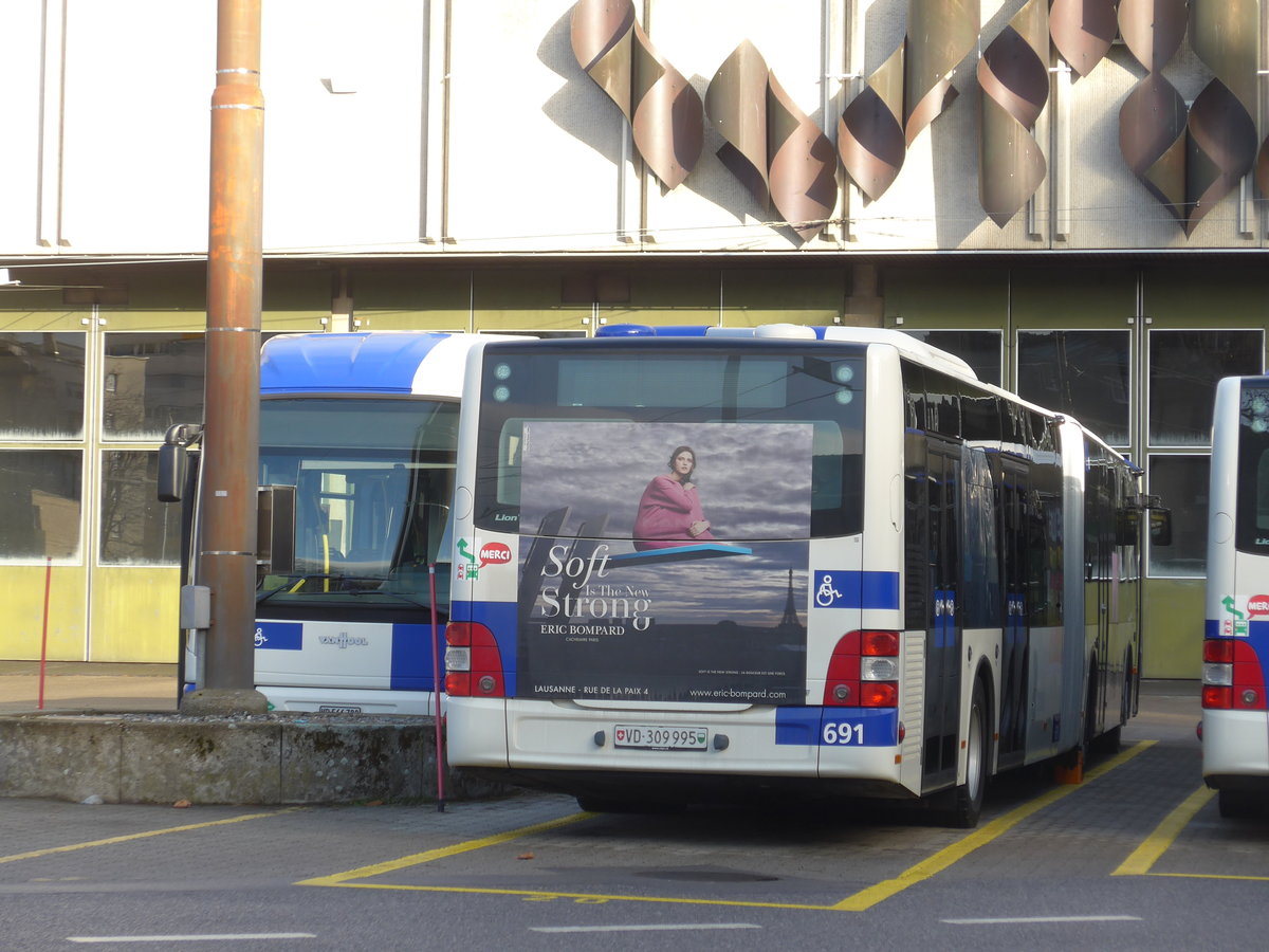 (187'123) - TL Lausanne - Nr. 691/VD 309'995 - MAN am 23. Dezember 2017 in Lausanne, D�p�t Borde