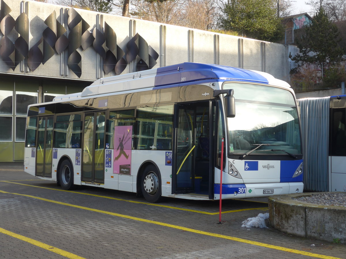 (187'124) - TL Lausanne - Nr. 301/VD 566'780 - Van Hool am 23. Dezember 2017 in Lausanne, D�p�t Borde