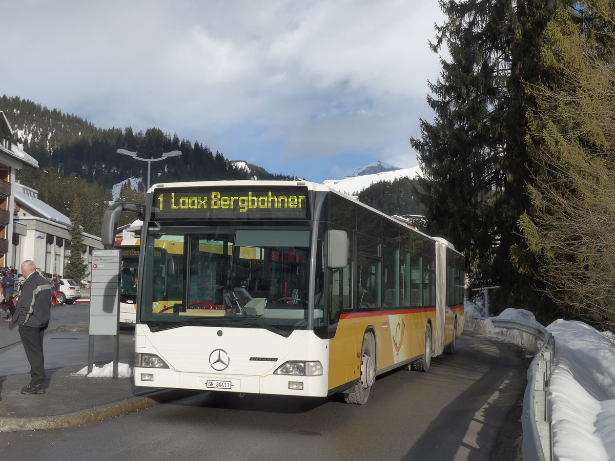 (187'351) - Stuppan, Flims - GR 80'411 - Mercedes (ex PostAuto Z�rich Nr. 80; ex Eruobus, Arbon Nr. 4) am 26. Dezember 2017 in Laax, Bergbahnen