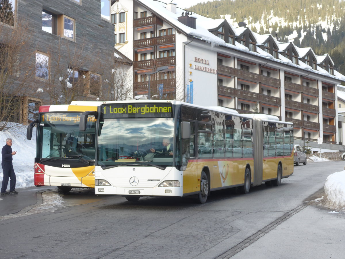 (187'354) - Stuppan, Flims - GR 80'411 - Mercedes (ex PostAuto Z�rich Nr. 80; ex Eurobus, Arbon Nr. 4) am 26. Dezember 2017 in Laax, Bergbahnen