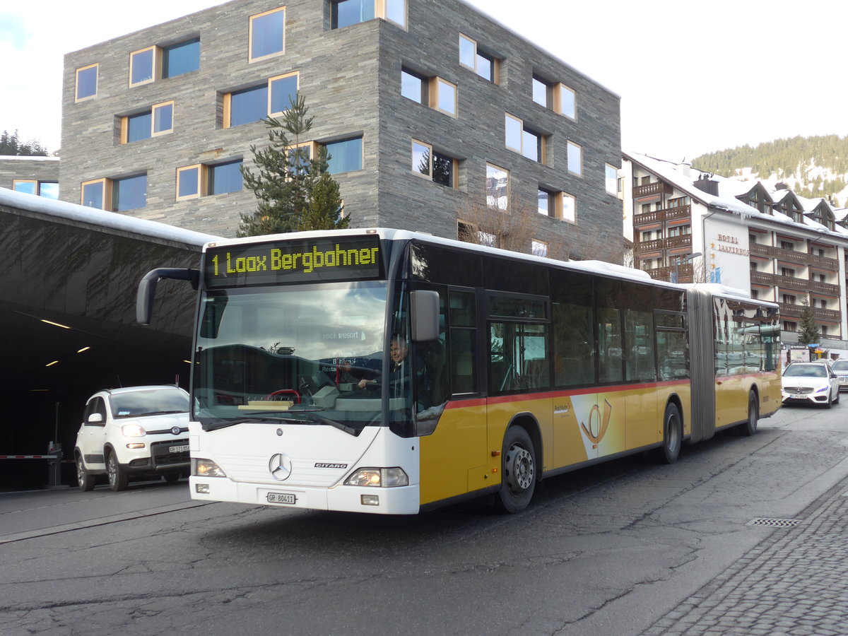 (187'355) - Stuppan, Flims - GR 80'411 - Mercedes (ex PostAuto Z�rich Nr. 80; ex Eurobus, Arbon Nr. 4) am 26. Dezember 2017 in Laax, Bergbahnen