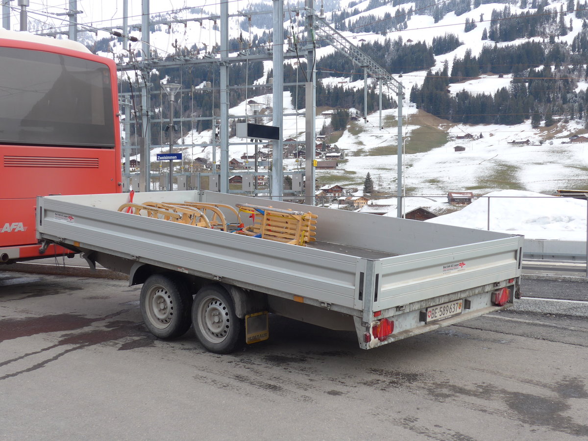 (188'204) - AFA Adelboden - Nr. 66/BE 589'637 - Humbaur Gep�ckanh�nger am 4. Februar 2018 beim Bahnhof Zweisimmen