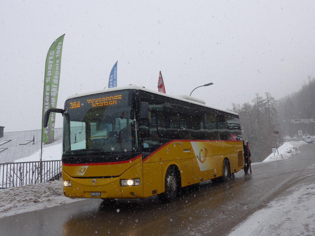 (188'364) - PostAuto Wallis - Nr. 19/VS 365'401 - Irisbus am 11. Februar 2018 in Veysonnaz, T�l�cabine