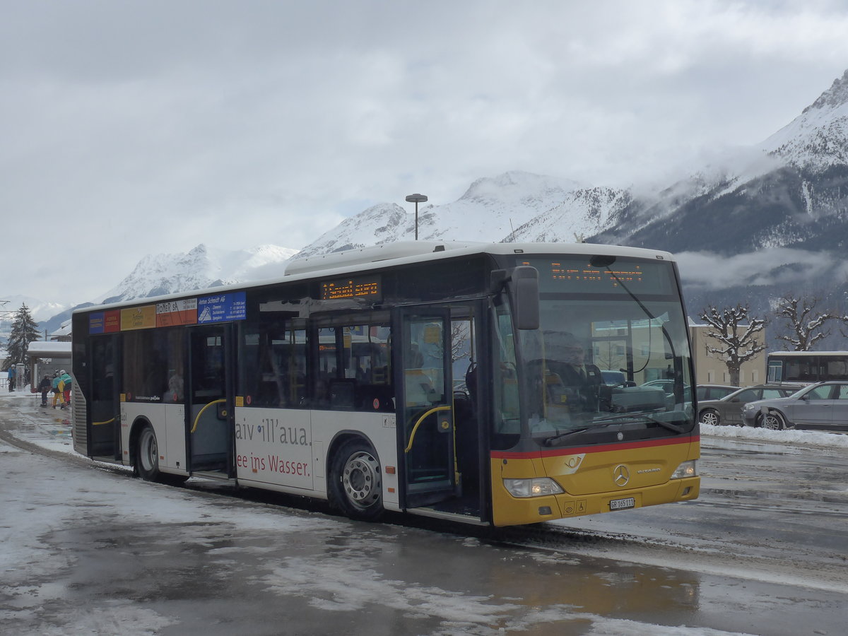 (188'743) - PostAuto Graub�nden - GR 165'111 - Mercedes am 16. Februar 2018 beim Bahnhof Scuol-Tarasp