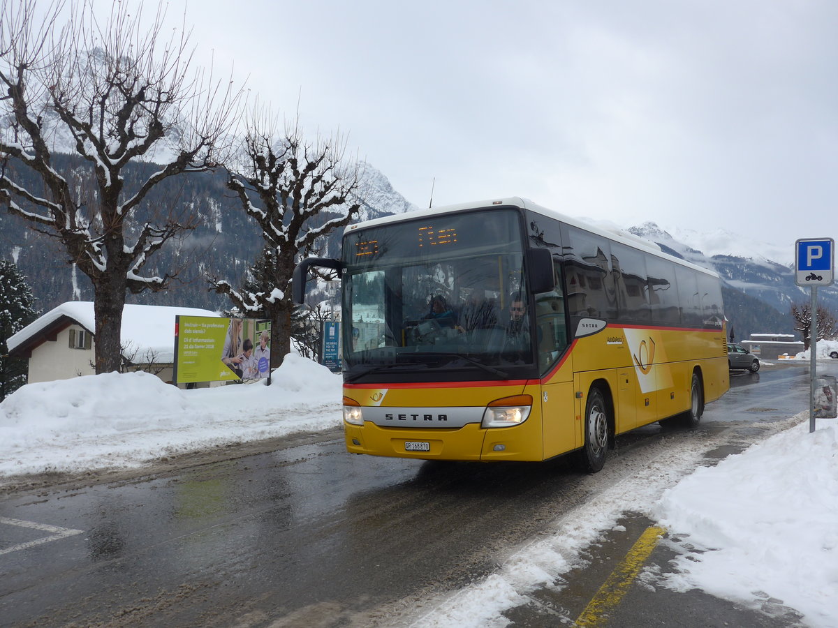 (188'756) - PostAuto Graub�nden - GR 168'870 - Setra (ex Heim, Flums) am 16. Februar 2018 beim Bahnhof Scuol-Tarasp